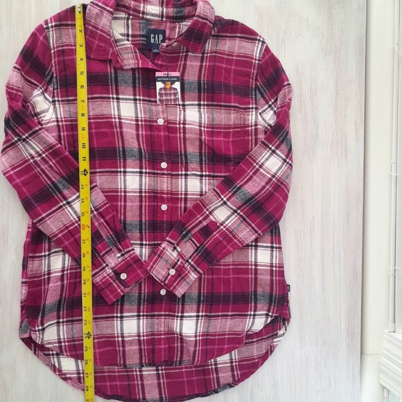 NEW Gap Shirt Womens Small Plaid Boyfriend Flannel Button Up Maroon/Wine/Black - Picture 5 of 5